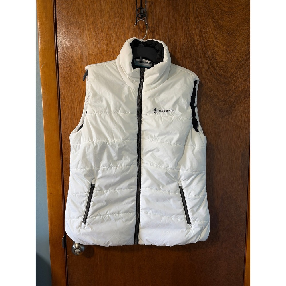 Free Country Womens White Puffer Vest XL Full Zip Quilted Sleeveless Jacket